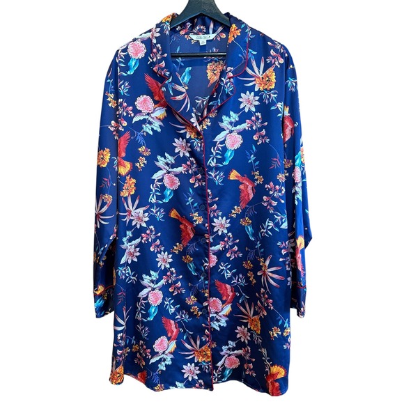 The Pioneer Woman Other - The Pioneer Woman Navy Blue Tropical Bird Floral Satin Sleep Shirt XXL
